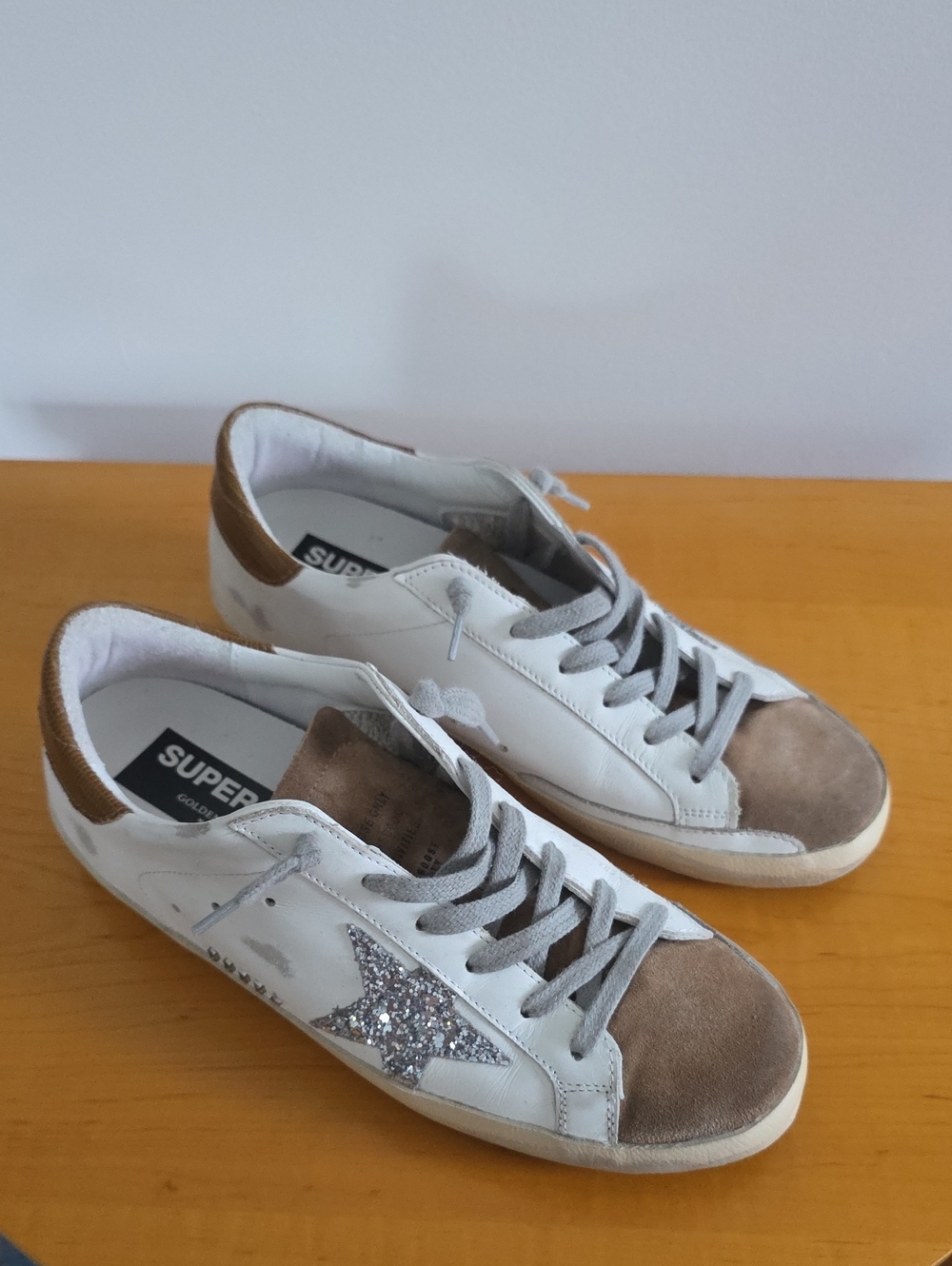 Golden Goose Super-Star Sneakers Silver Glitter Star White Leather EU 39
